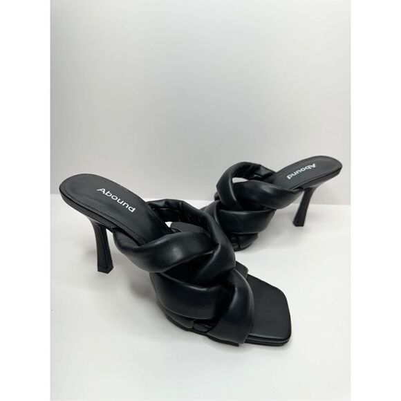 Abound Mule Sandals Size 6.5 Black Square Toe Woven Stiletto Open Toe Heels - Picture 4 of 8